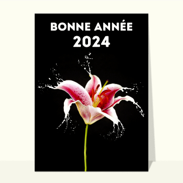 carte de voeux 2024 avec des fleurs : Bonne année 2024 et goutelettes