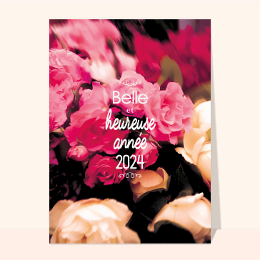 carte de voeux 2024 avec des fleurs : Belle et heureuse nouvelle année 2024 