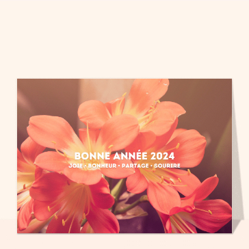 carte de voeux 2024 avec des fleurs : Bonne année 2024 joie et bonheur