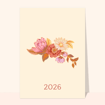 carte de voeux 2026 avec des fleurs fleurs éclatantes pour un 2026 radieux