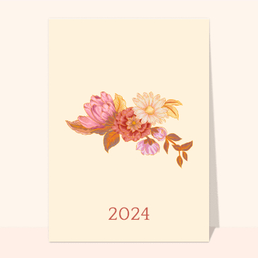 carte de voeux 2024 avec des fleurs : Jolies fleurs pour 2024