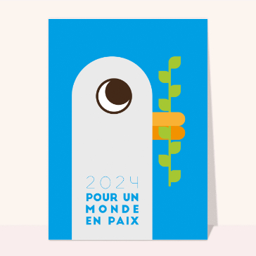carte de voeux 2024 et message de paix : Tête de colombe et rameau d`olivier