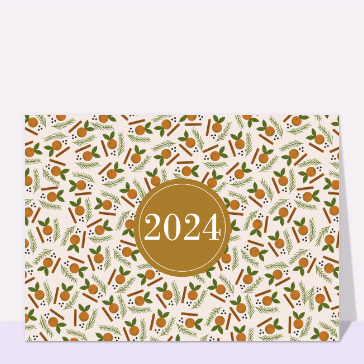 Carte de voeux classique 2024 : Bonne année 2024 et motif d`oranges