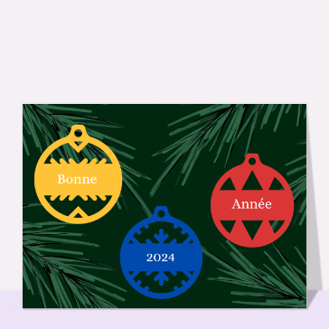 Carte de voeux classique 2024 : Bonne année dans des boules de Noël