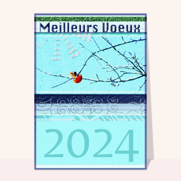 carte de voeux 2024  : Branche de pommier sous la neige