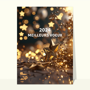 carte de voeux 2024  : Meilleurs voeux et étoiles dorées