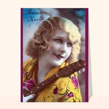 carte de voeux ancienne 2024 : Jeune femme à la guitare