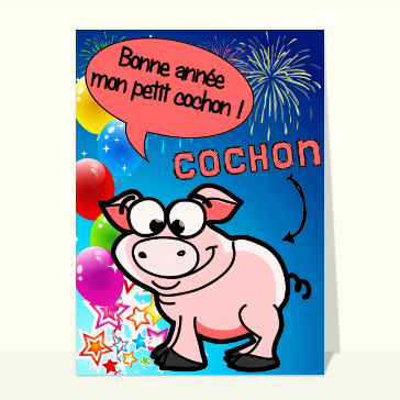 carte de voeux 2024 animaux rigolos : Carte de voeux du cochon
