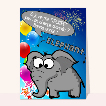 carte de voeux 2024 animaux rigolos : La trompe de l'éléphant