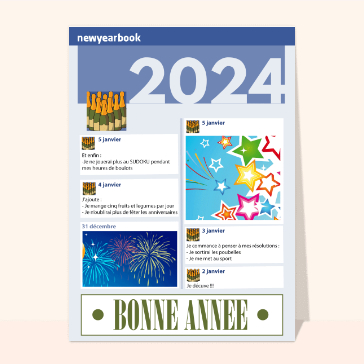 Carte de voeux humour 2024 : Le Facebook de la nouvelle année 2024