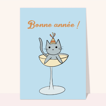 Carte de voeux humour 2024 : Bonne année 2024 Petit chat dans le champagne