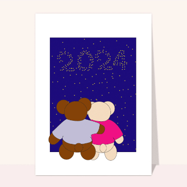 carte de voeux 2024 enfant et mignonne : Nounours et les étoiles 2024