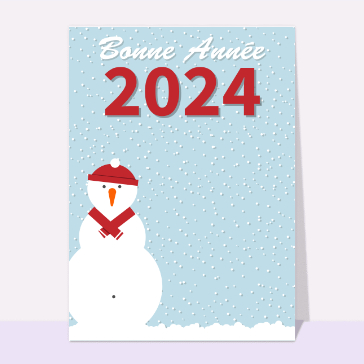 carte de voeux 2024 enfant et mignonne : Bonne année 2024 sous la neige