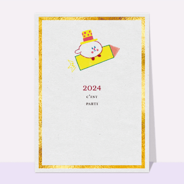 carte de voeux 2024 enfant et mignonne : C`est parti pour la nouvelle année 2024 