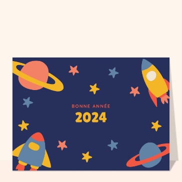 carte de voeux 2024 enfant et mignonne : Nouvelle année la tête dans l`espace