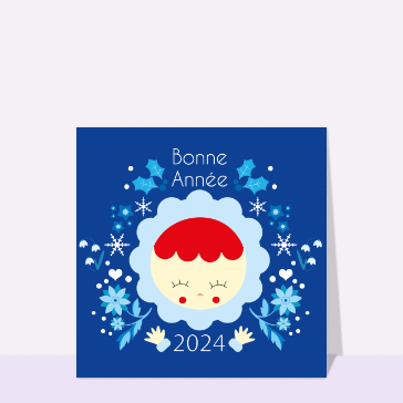 carte de voeux 2024 enfant et mignonne : Bonne année 2024 perces neige