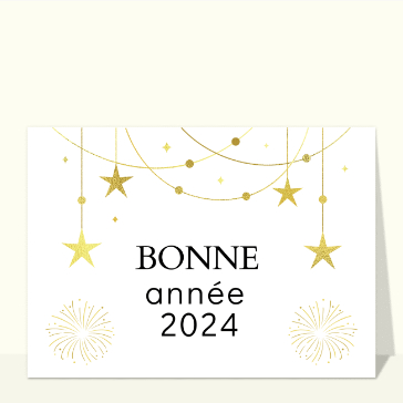 Cartes de voeux entreprise 2024 : Bonne année avec étoiles et feu d`artifice