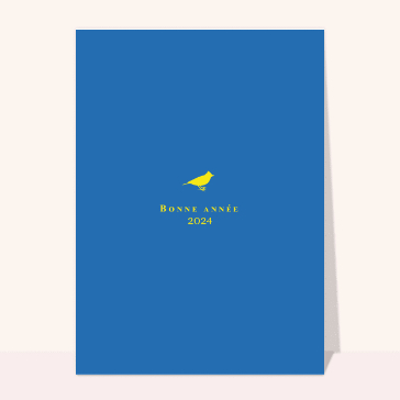 Cartes de voeux entreprise 2024 : Petit oiseau de bonne annee sur fond bleu