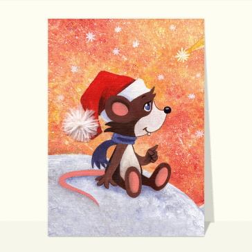 Carte de Noël enfant : Petite souris assise
