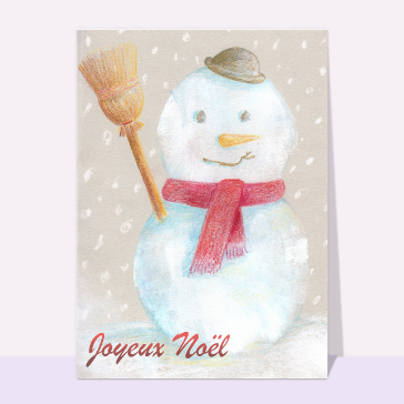 Carte de Noël enfant : Bonhomme de neige aux crayons de couleur