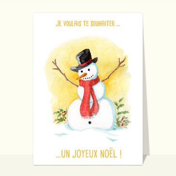 Carte de Noël enfant : Joyeux Noël joli bonhomme de neige