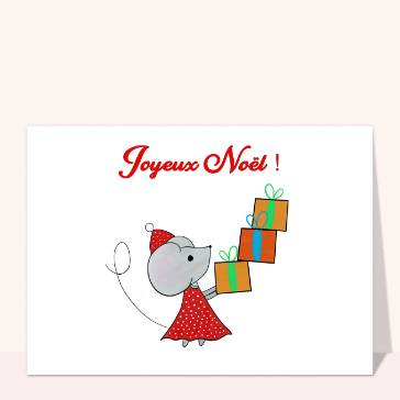 Carte Joyeux Noël petite souris et ses cadeaux