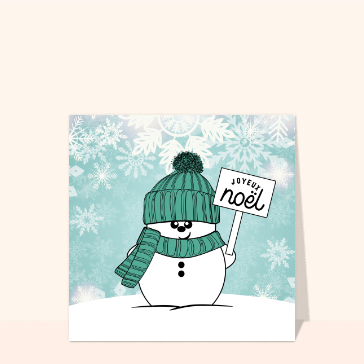 Carte de Noël enfant : Joyeux Noël bonhomme de neige vert
