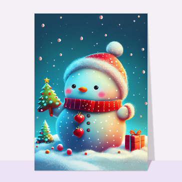 Carte de Noël enfant : Bonhomme de Neige géant