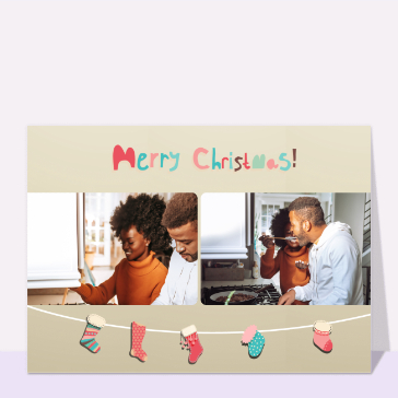 Carte noël personnalisée : Merry Christmas et les chaussettes de Noël
