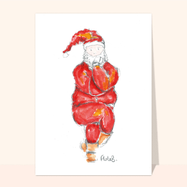 Carte de Noël minimaliste : Père Noël fait du yoga