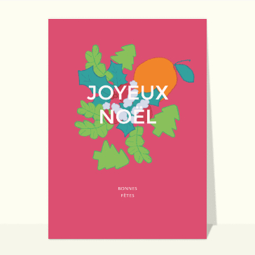 carte de noel : Joyeux Noël et gui sur fond rose