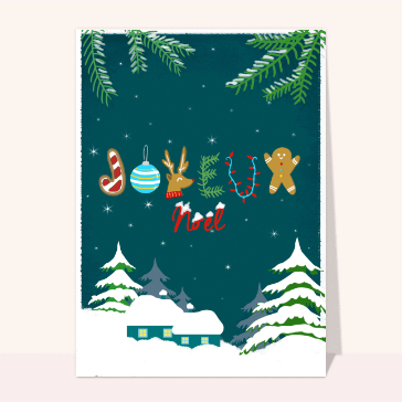 carte de noel : Joyeux Noël nuit neigeuse