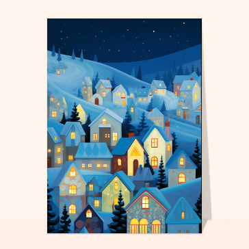 carte de noel : Village de Noël sous la neige