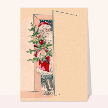 carte ancienne Noël : Papa Noël frappe à la porte