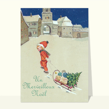 Merveilleux Noël et luge de cadeaux cartes anciennes Noël