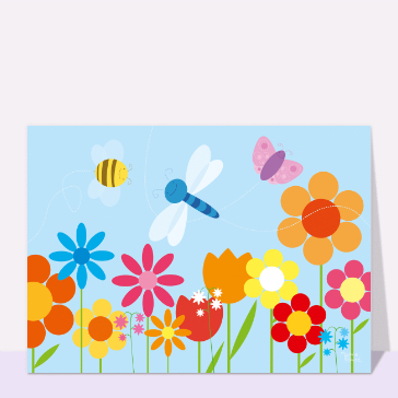 Carte avec des fleurs : Les insectes souriants