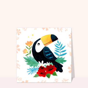 Carte Le toucan sur des fleurs colorées
