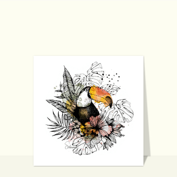 Carte avec un oiseau : Un Toucan à l`aquarelle