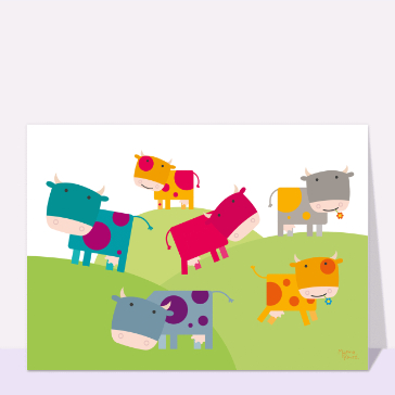 carte d'animaux : Jolies vaches multicolores