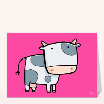 carte d'animaux : Une vache sur fond rose
