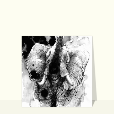 carte d'animaux : Un éléphant à l`encre de chine