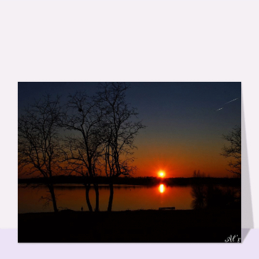 carte de paysages : Lever de soleil reflet dans un lac