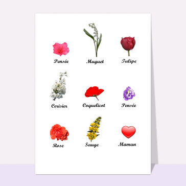carte fête des mères : Pensee tulipe rose et maman