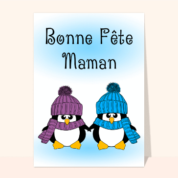 Bonne fête maman petits penguins Cartes fête des mères avec des animaux