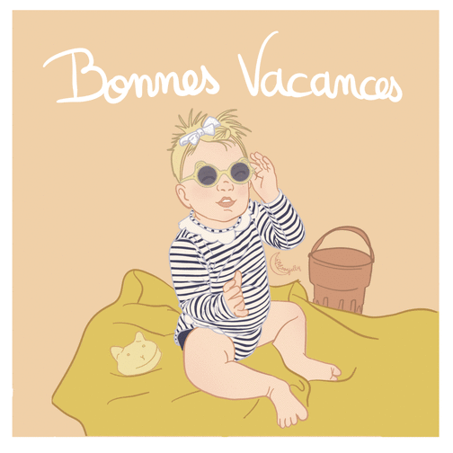 Carte Bébé stylé pour des vacances ensoleillées Carte postale d'août et vacances