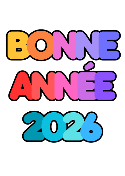 Carte bonne année 2026 en lettres colorées Carte de voeux classique 2026