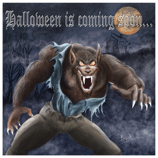 Carte Loup-garou menaçant sous la lune d'Halloween Carte halloween