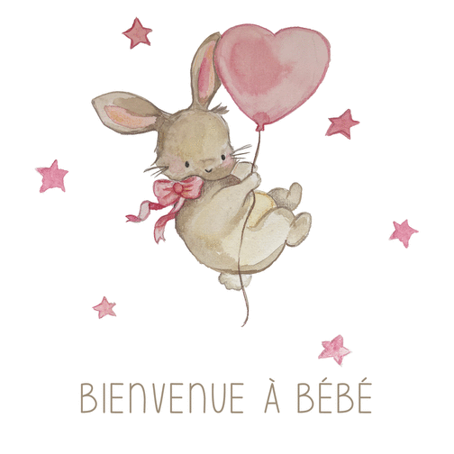 Carte Lapin mignon et étoiles pour bébé heureux Carte de félicitations pour une naissance