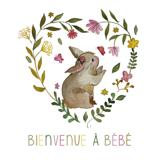 Carte Rabbits and Flowers to Celebrate Your Baby Carte de félicitations pour une naissance