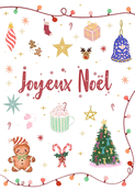Joyeux No&euml;l avec sapin et d&eacute;corations color&eacute;es